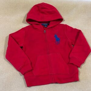 POLO RALPH LAUREN LARGE LOGO PONY RED SWEATSHIRT ZIPPER FRONT HOODIE SIZE 5